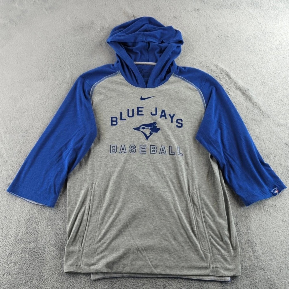 Toronto Blue Jays Shirt Mens‎ Medium Gray Blue MLB Baseball Nike Dri Fit Hoodie